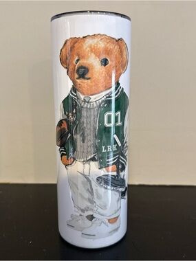 Bear Graphic Stainless Steel Travel Tumbler – White